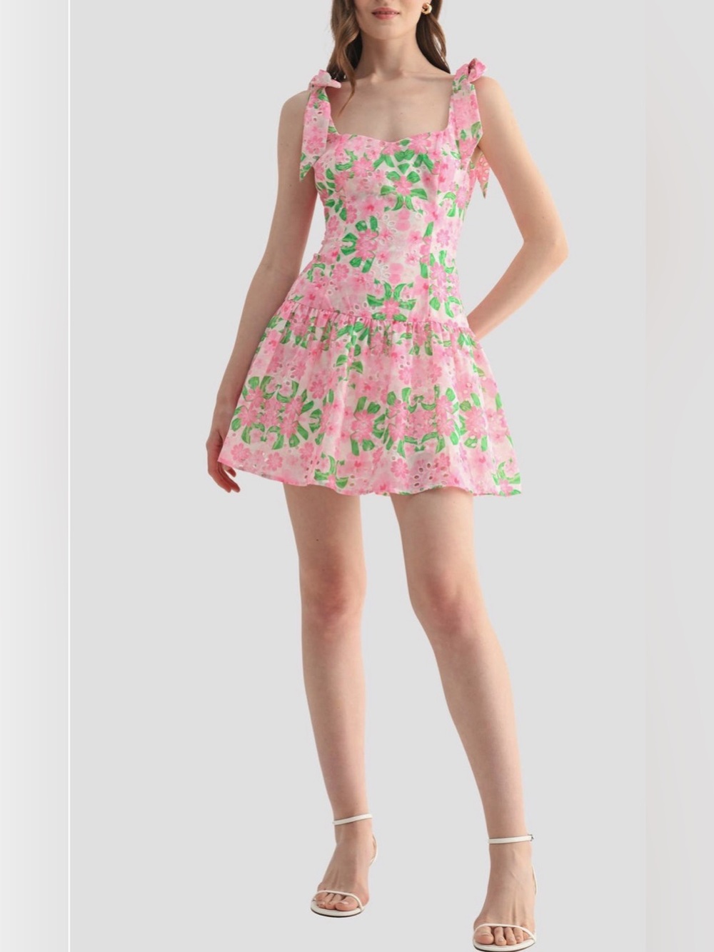 NEW…All In Favor Floral Eyelet Tie-Shoulder Mini Dress